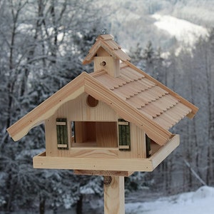 Vogelhaus mit Lärchenholzdach V87Ständer Holzschindeln Vogelhäuser Vogelfutterhaus Vogelhäuschen Bild 2