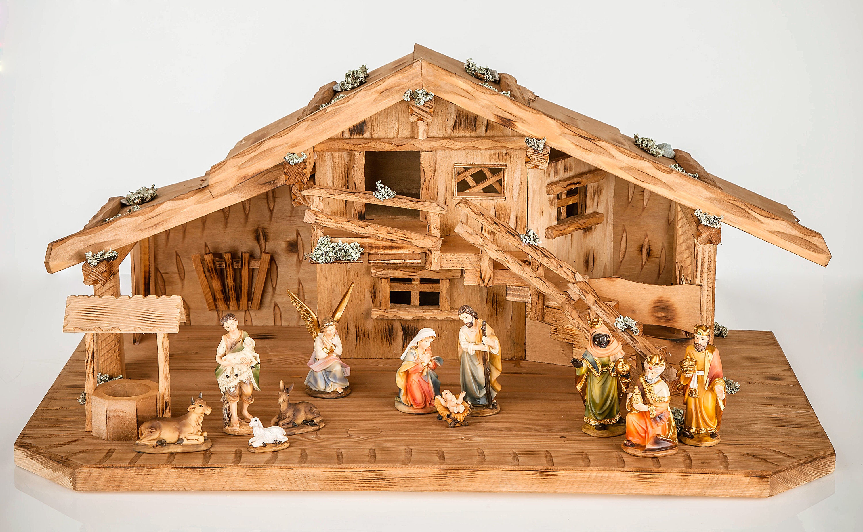 Crèche De Noël 12 Pièces En Résine Peinte à La Main - Ensemble Complet Nativité Pour Enfants Et Famille, Figurines Décoration Fêtes