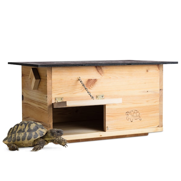 Maison pour tortues vitrée (SH2) en bois massif résistant aux intempéries de 20 mm d'épaisseur avec sol et porte incl. enclos pour tortues à ventilation réglable