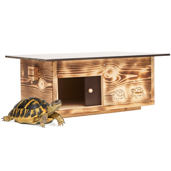 Maison pour tortues haut de gamme en bois massif de 20 mm (SH4) résistante aux intempéries avec sol et porte coulissante Maison pour tortues Enclos pour tortues