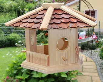 Birdhouse-birdhouses-(V75)-hexagonal brown - bird feeder birdhouse-made of wood-carpentry