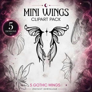 Mini Wings Clipart Pack PNG | Small Wings Elements | Gothic Wings Clip Art Bundle | Dark wings Digital Download