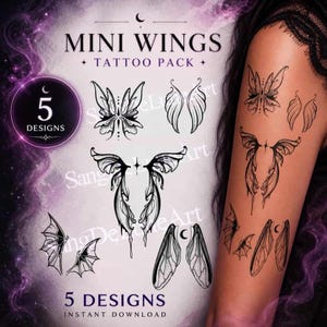 Mini Wings Tattoo Pack – Small Wing Tattoo Designs, Fine Line Wings, Feminine Tattoo, Gothic Wings, Digital Download, Tattoo Stencil