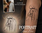 Conception de tatouage personnalisée | Art numérique | Fine line | Tatouage féminin | Portrait famille couple animaux