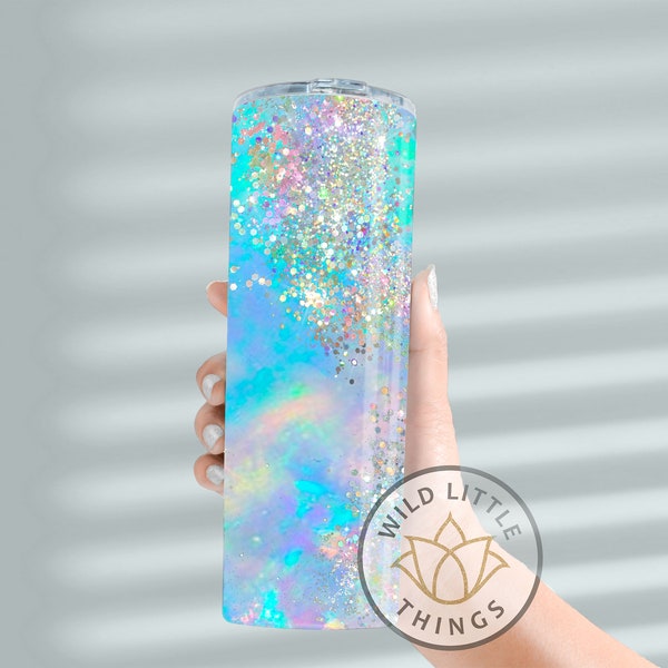 Blue Glitter Skinny Tumbler || 20oz Skinny Tumbler || glitter || Watercolor Tumbler