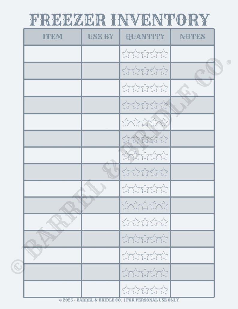 Freezer Inventory Chart.pdf Freezer Inventory Printable - Etsy