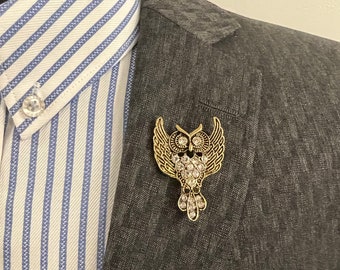 Crystal Owl Lapel Pins Brooch - Lapel Pins - Copper Lapel Pins - Lapel Pin - Anime Pins - Owl Brooch