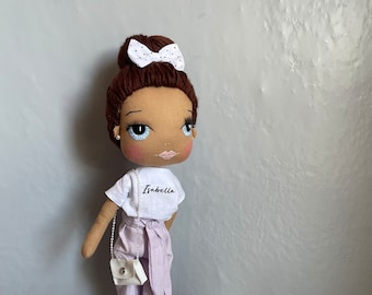 Poupée de chiffon en lin faite main : poupée ancienne personnalisée, cadeau pour fille
