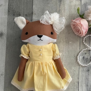 Handmade fox doll, fox doll baby, Organic linen fabric stuffed animal, Heirloom Stuffed Animal Toy, Organic cotton Girl Gift, handmade gift