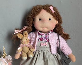 Handmade Waldorf Doll: 40cm Organic Baby Doll with Knitted Outfit