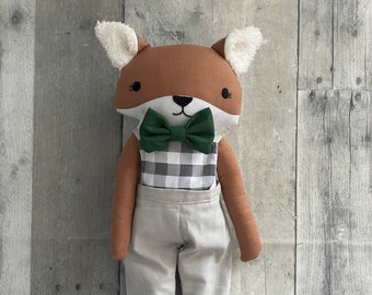 Zorro de lino hecho a mano: peluche de reliquia