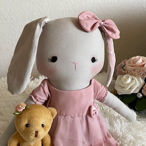 Muñeca de conejo hecha a mano, juguete de peluche, conejo de peluche, conejito de peluche, muñeca de tela, muñeca de conejo de tela, muñecas de lino, juguete decorativo, regalo para bebé