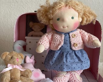 Handmade Waldorf Doll, Natural Mohair, Organic Wool, 9 Inch