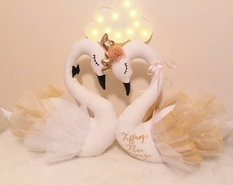 Handgemaakt zwaankussen: kinderkamerdecoratie, zwanenprinses, feestdecoratie