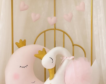 Handmade swan cushion: children's decoration, princess cushion