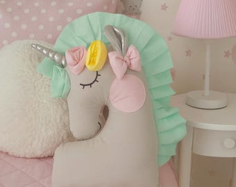 Handmade unicorn pillow: decorative cushion for nursery