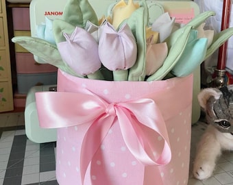 Handmade Cotton Tulip Bouquet, Spring Floral Arrangement