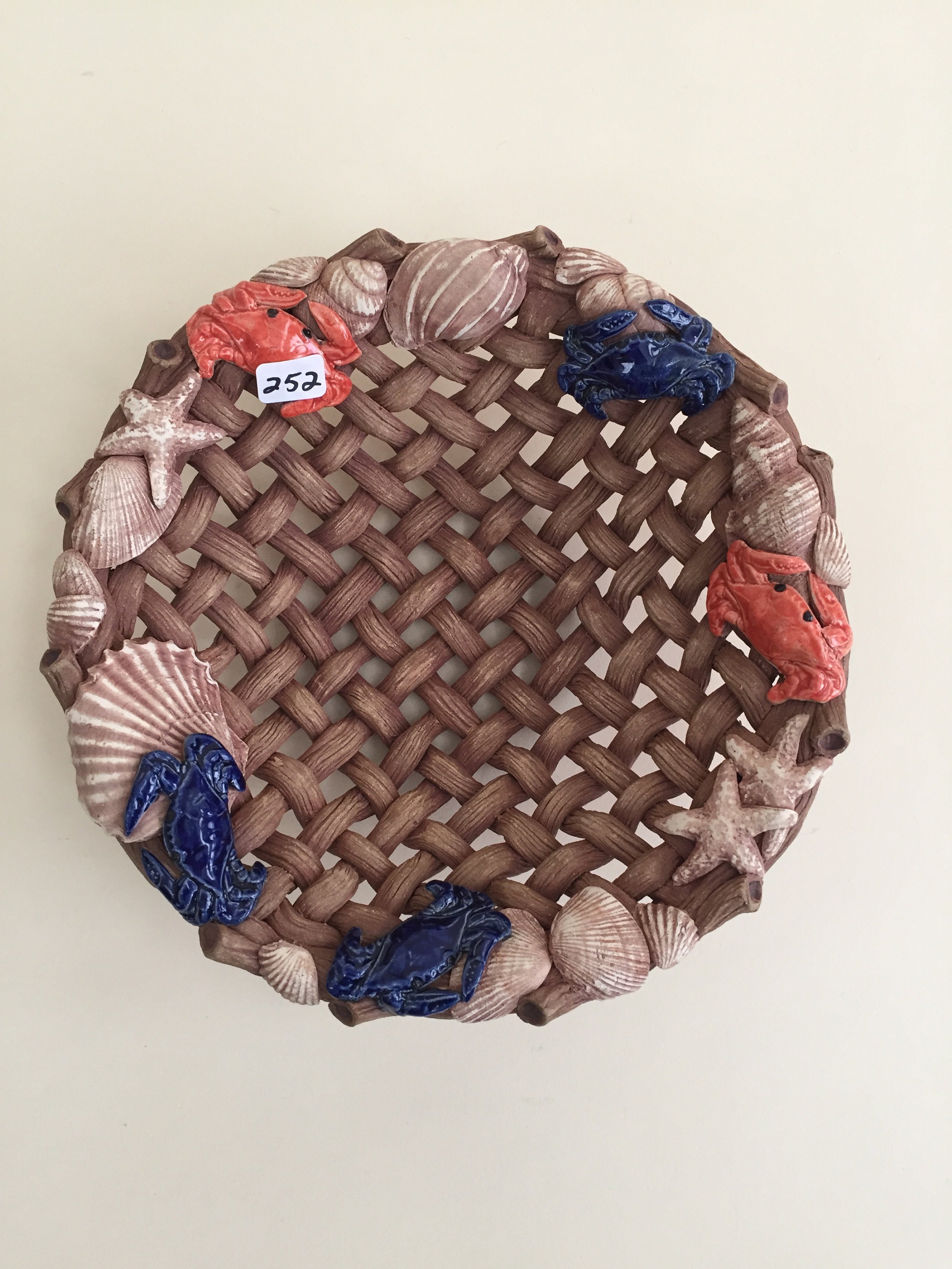 Crab and Shell Woven Clay Basket Etsy UK