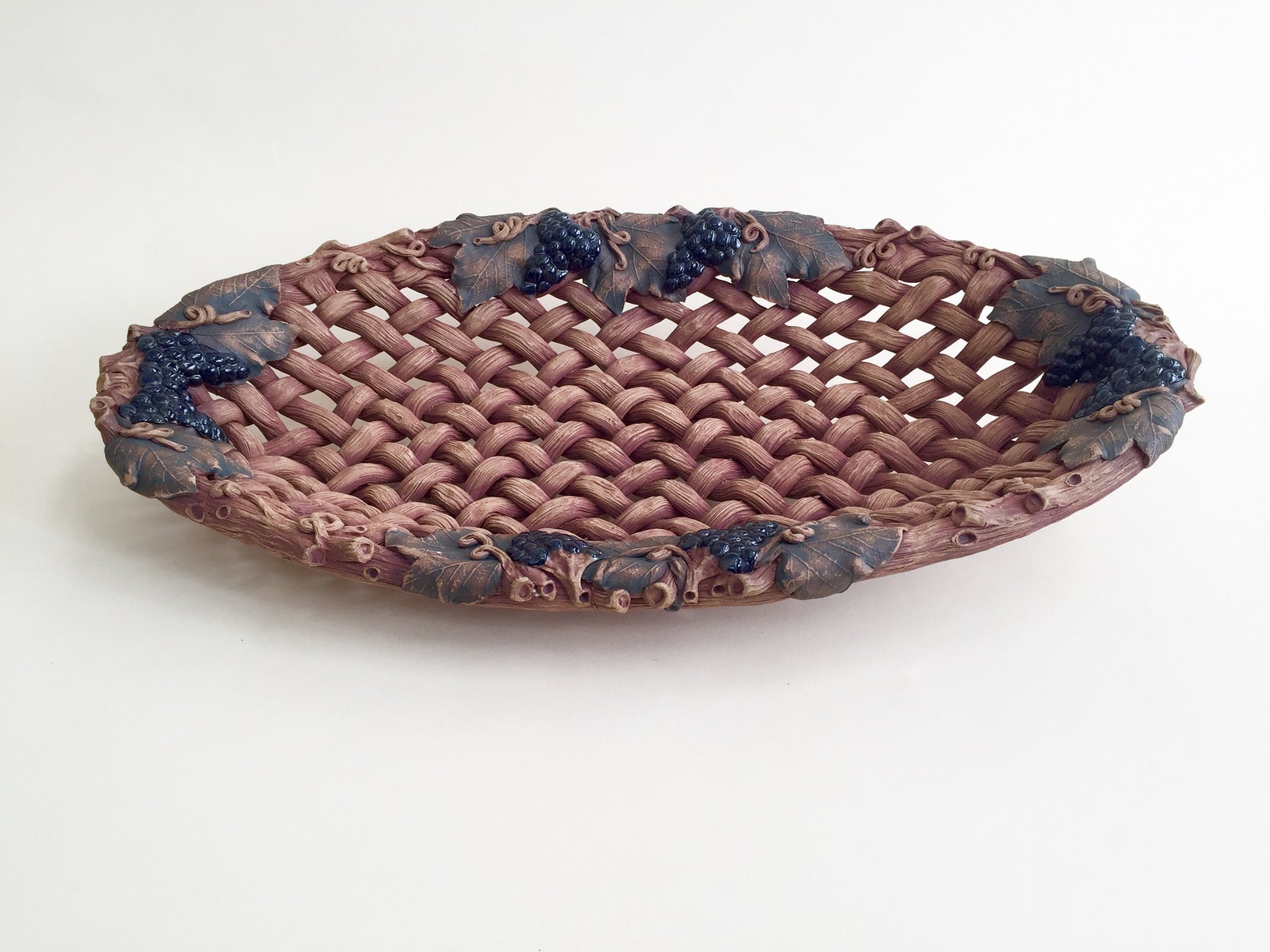 Large Woven Clay Grape Basket by Susan Wechsler Etsy