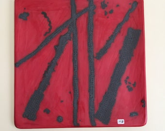 Large square red platter with black wire design