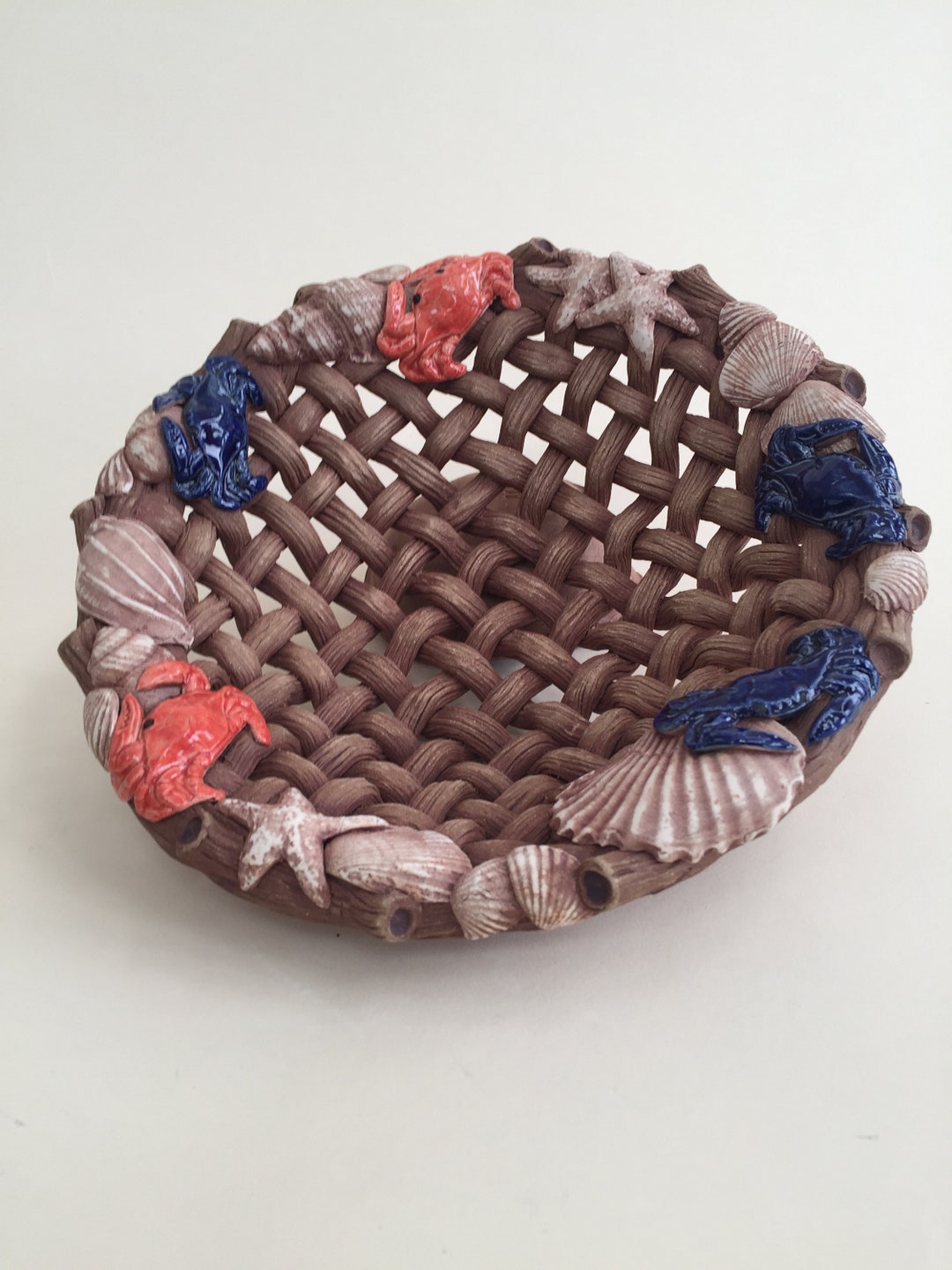 Crab and Shell Woven Clay Basket Etsy