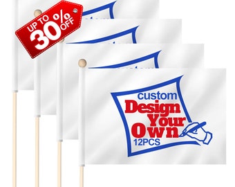 Bandera de palo de mano personalizada (juego de 12) - Bandera de evento de publicidad personalizada Logotipo de imagen de impresión Banderas de mini banderas de mano personalizadas