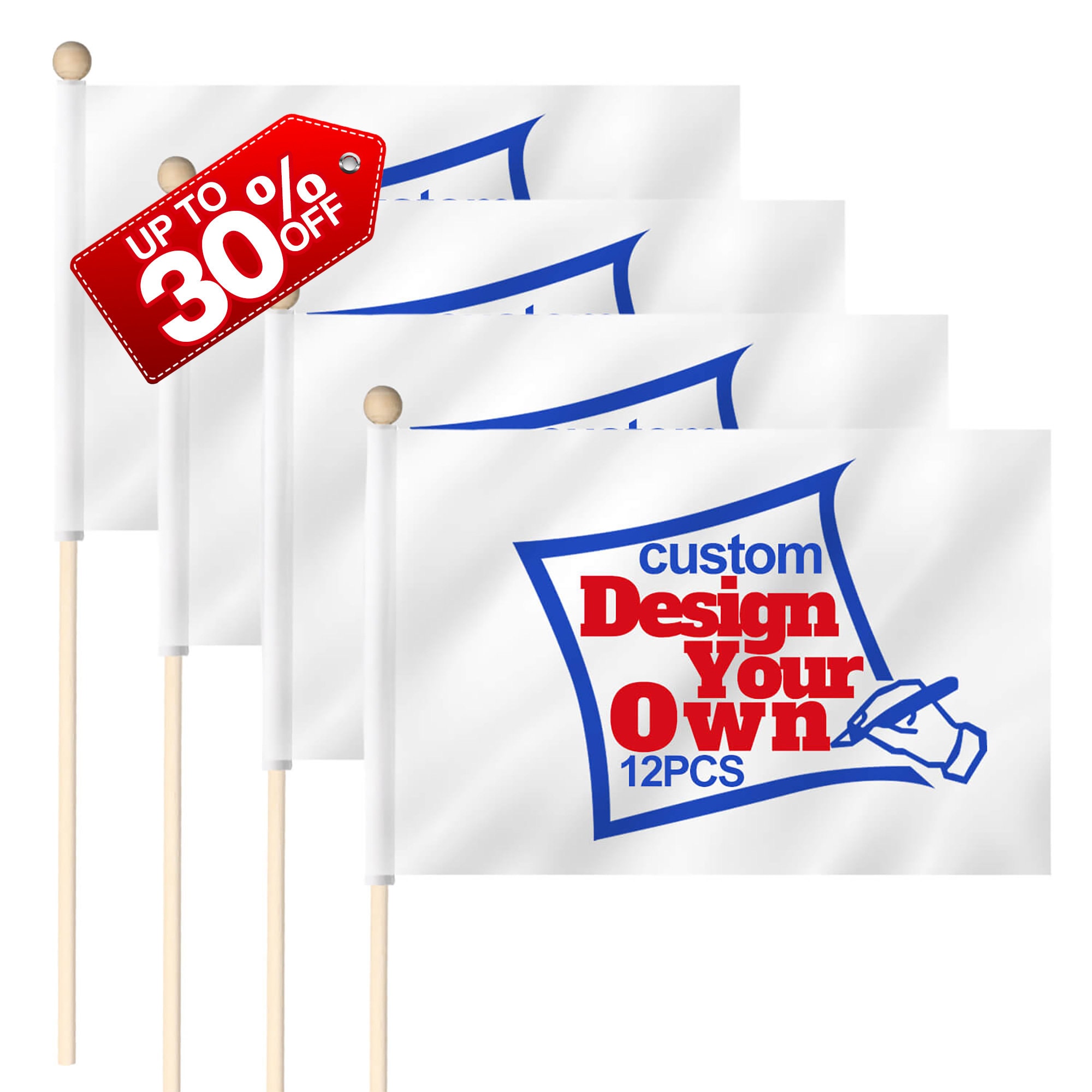 Custom Handheld Stick Flag (Set of 12) - Personalized Advertising Event Banner Print Image Logo Customized Centerpiece Flag Mini Flags