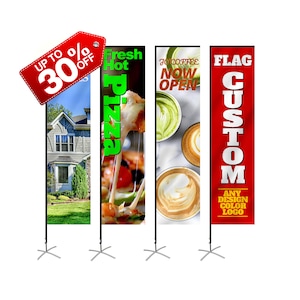 Custom Rectangle Feather Flags - Indoor Outdoor Commercial Advertising Banners Flags Print YourLogo/Design/Texts Flagpole Base Water Bag