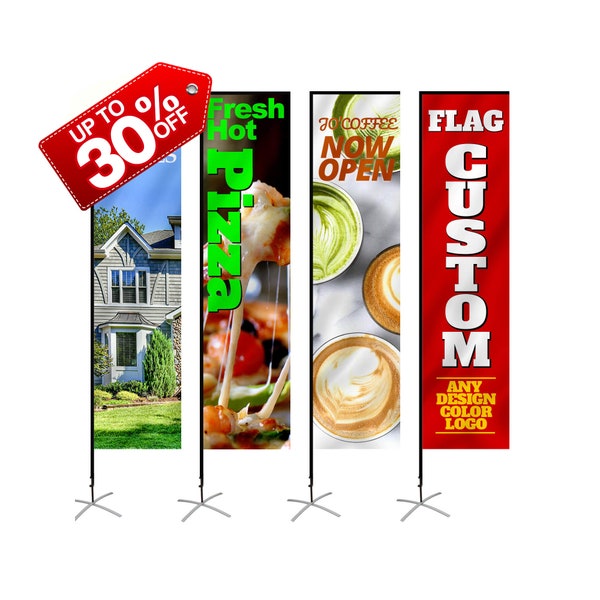 Custom Rectangle Feather Flags - Indoor Outdoor Commercial Advertising Banners Flags Print YourLogo/Design/Texts Flagpole Base Water Bag