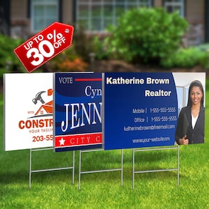 Custom Yard Signs - Single & Double Sided - Personalized, Advertising, Garden Decoration, Slogan Board - Print Image, Logo, Text Anything!