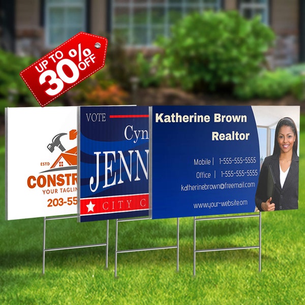 Custom Yard Signs - Single & Double Sided - Personalized, Advertising, Garden Decoration, Slogan Board - Print Image, Logo, Text Anything!