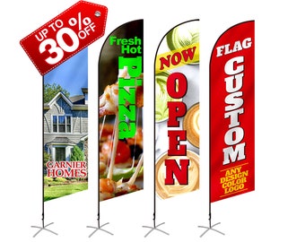 Benutzerdefinierte Federfahnen Indoor Outdoor Kommerzielle Werbung Banner Flaggen Drucken Ihr Logo / Design / Texte Fahnenmast Cross Base Wasserbeutel