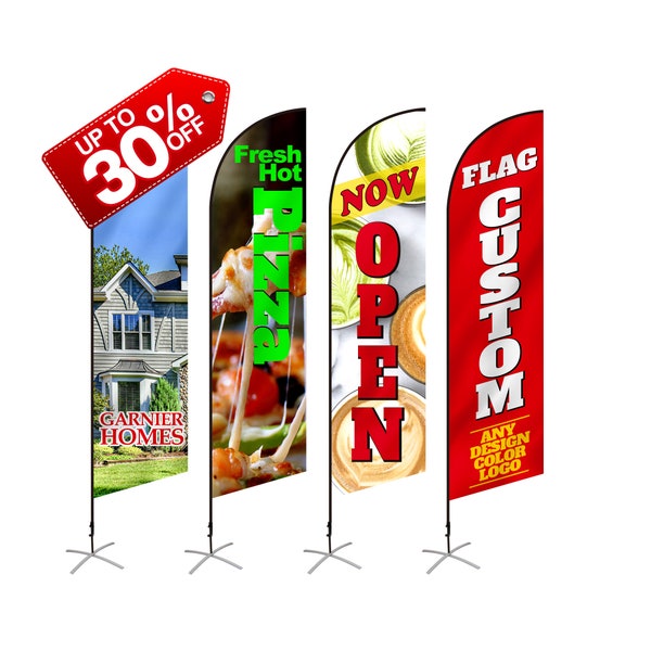 Bandera publicitaria personalizada tipo pluma: Banner publicitario para interiores y exteriores