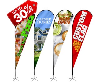 Custom Teardrop Feather Flags Indoor Outdoor Commercial Advertising Banners Flags Print YourLogo/Design/Texts Flagpole Cross Base Water Bag