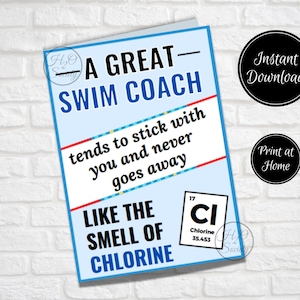Carte de remerciement pour entraîneur de natation, idée cadeau pour entraîneur de natation, carte de remerciement pour entraîneur, fin de saison de natation, équipe de natation, professeur de natation, imprimable