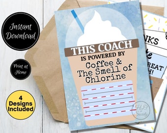 Swim Coach Gift, Swim Coach Thank You Card, Coach Appreciation Card, End of Swim Season, Swim Team, Swimming Instructor, Printable
