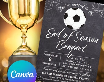 Editable Soccer Banquet Invitation Template, Team Party, End of Season, Soccer Player, Senior Night, Soccer Mom, Awards Banquet Soccer Party