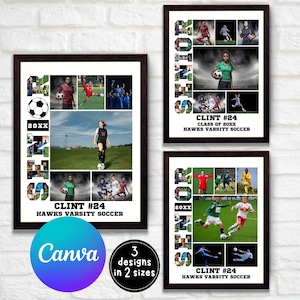 Soccer Photo Collage, Senior Poster, Senior Night Graduation Gift, Soccer Gift, Editable Sports Player Photo Collage, Canva Template, Custom