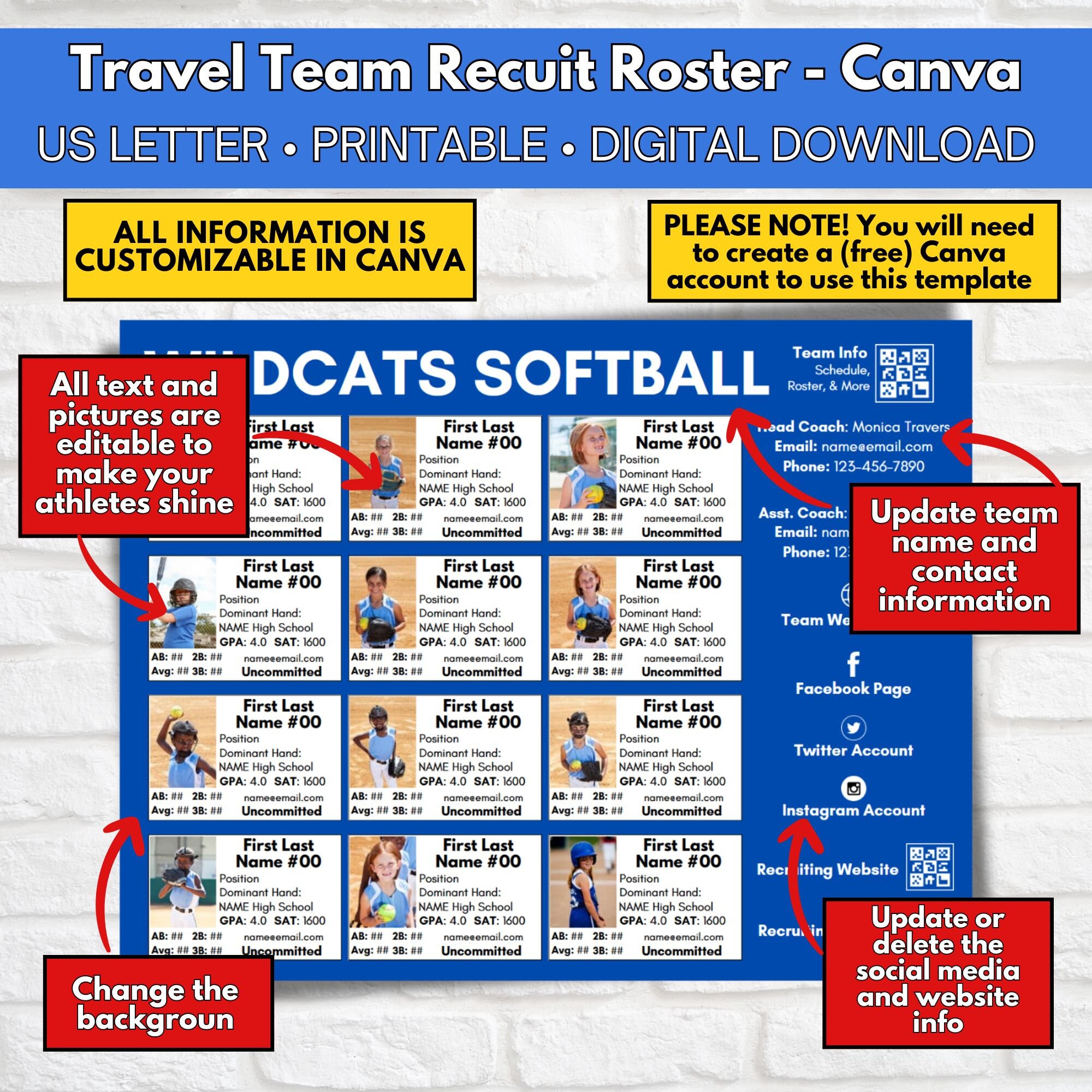 Travel Roster Format Travel Team Recruit Roster, Recruiting Roster, Athlete Profile, College ...