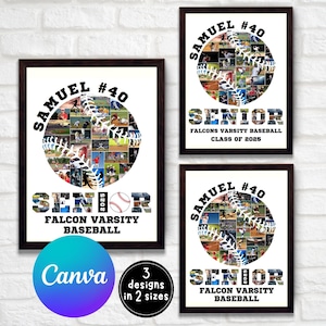 Baseball Photo Collage, Senior Poster, Senior Night Graduation Gift, Baseball Gift, Editable Sports Player Photo Collage, Canva Template