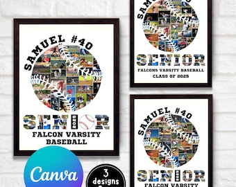 Baseball Photo Collage, Senior Poster, Senior Night Graduation Gift, Baseball Gift, Editable Sports Player Photo Collage, Canva Template