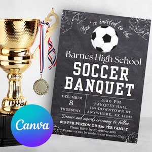 Printable Soccer Team Banquet Invitation, Team Party, End of Season, Soccer Player, Senior Night, Soccer Mom, Awards Banquet Soccer Party