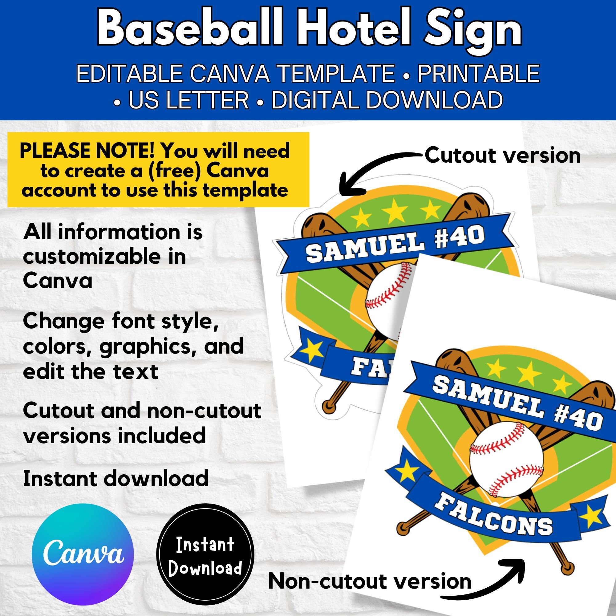 Baseball Door Sign, Canva Template, Locker Decoration, Baseball Tags ...