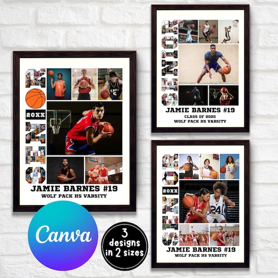 Basketball Senior Poster, Photo Collage, Senior Night, Graduation Gifts, Basketball Gift, Editable Sports Photo Collage, Canva Template