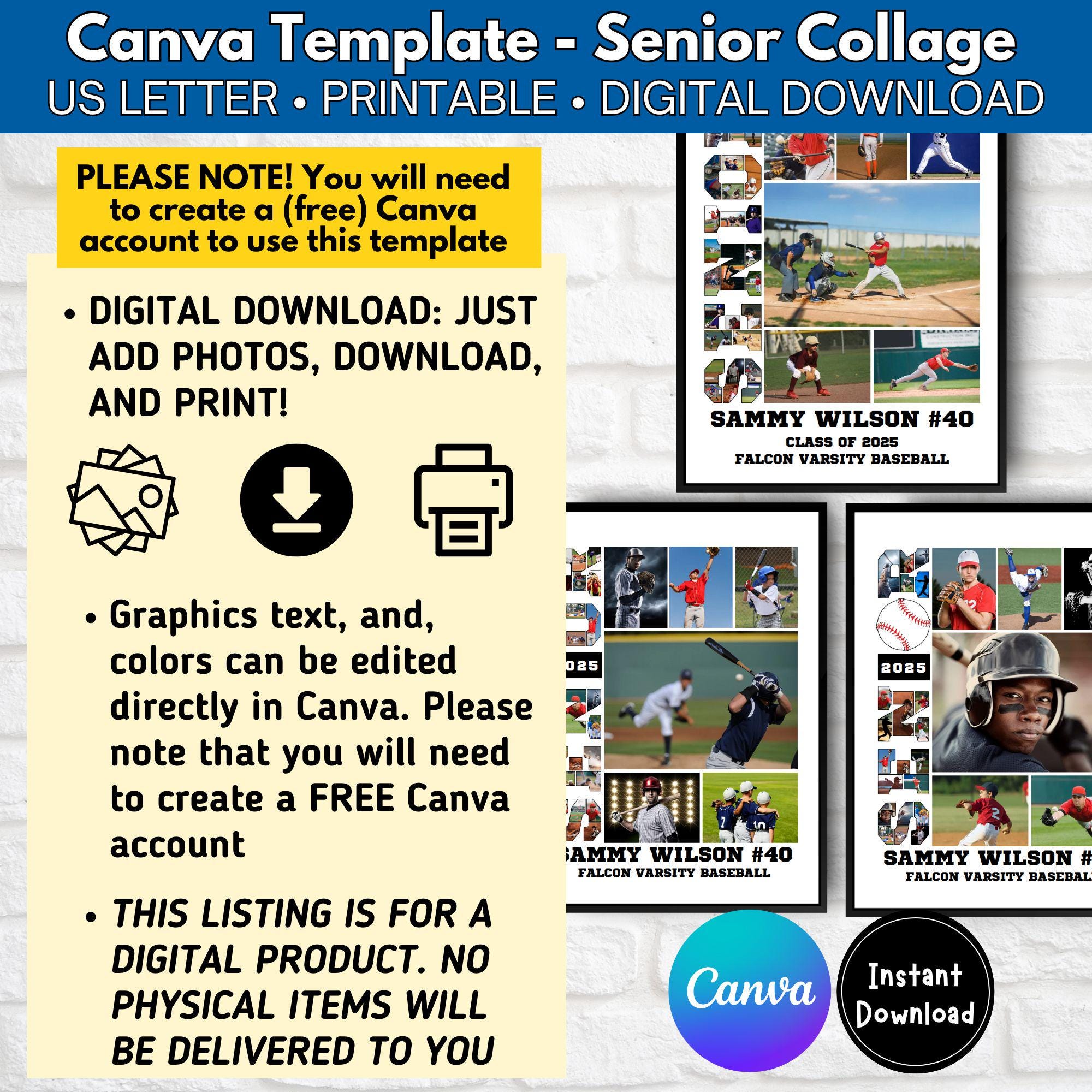 Baseball Photo Collage, Senior Poster, Senior Night Graduation Gift ...