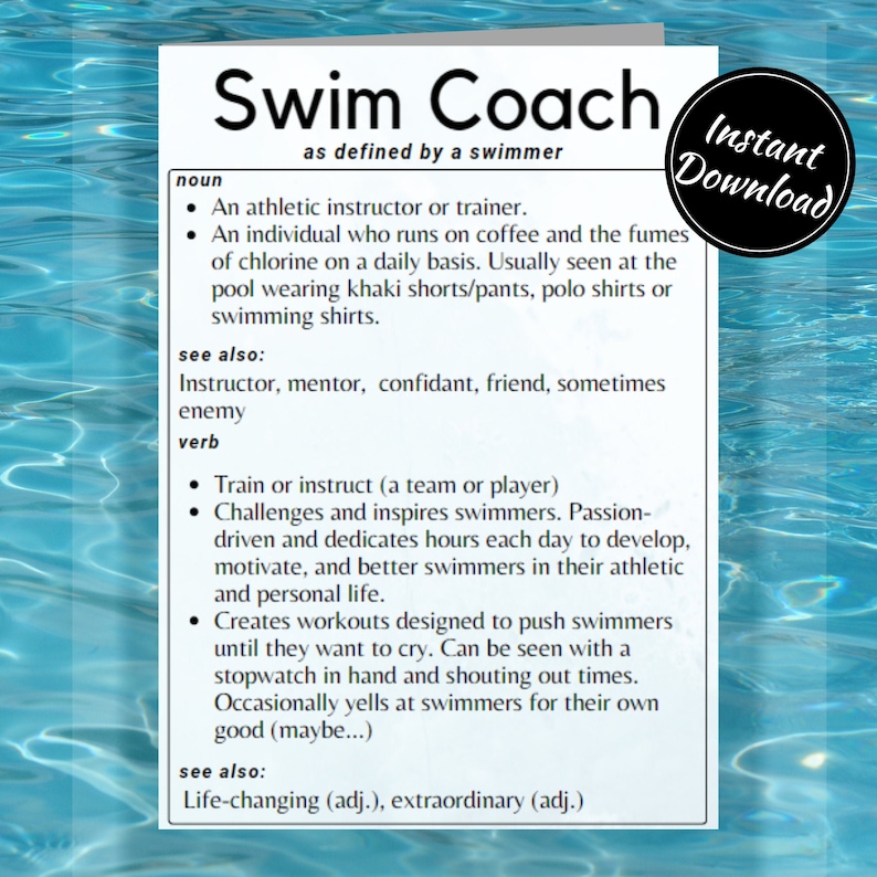 Printable Swim Coach Card Swim Coach Definition Blank Etsy