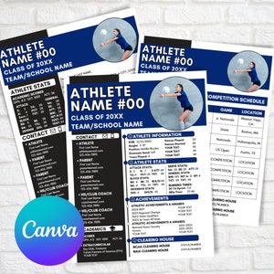 Volleyball Player Profile, Athlete Profile Sheet, College Recruiting, Editable Canva Template, Travel Ball, Sports Template, Camps Showcases