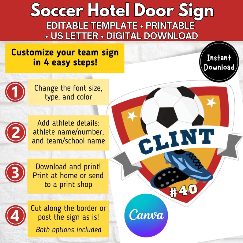 Soccer Door Sign, Canva Template, Locker Decoration, Soccer Tag, Soccer ...