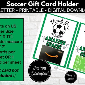 Soccer Coach Thank You Card, Gift Card Holder, Coach Appreciation ...