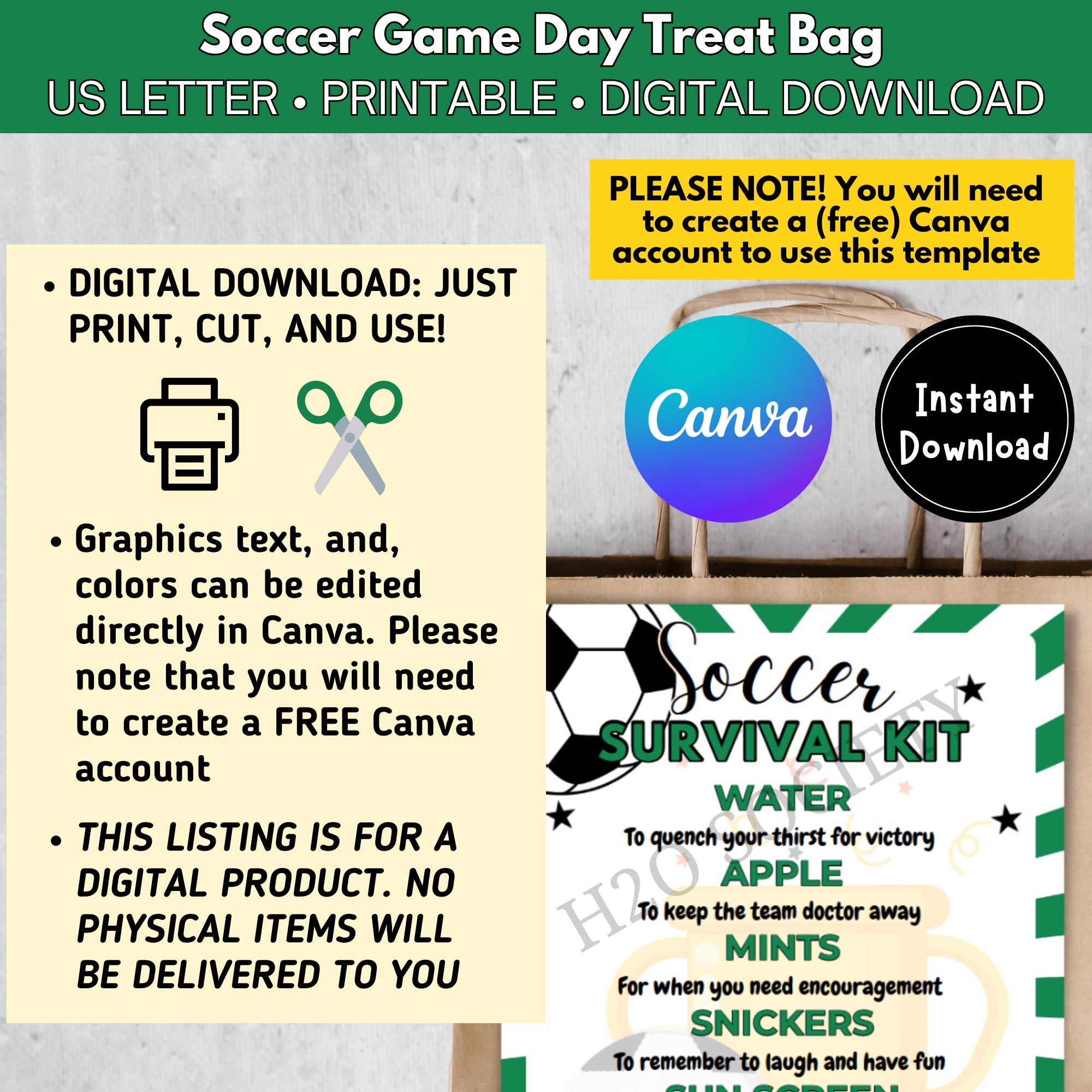 Editable Soccer Survival Kit Gift Tag, Gift Bag Printable, Soccer Gift ...